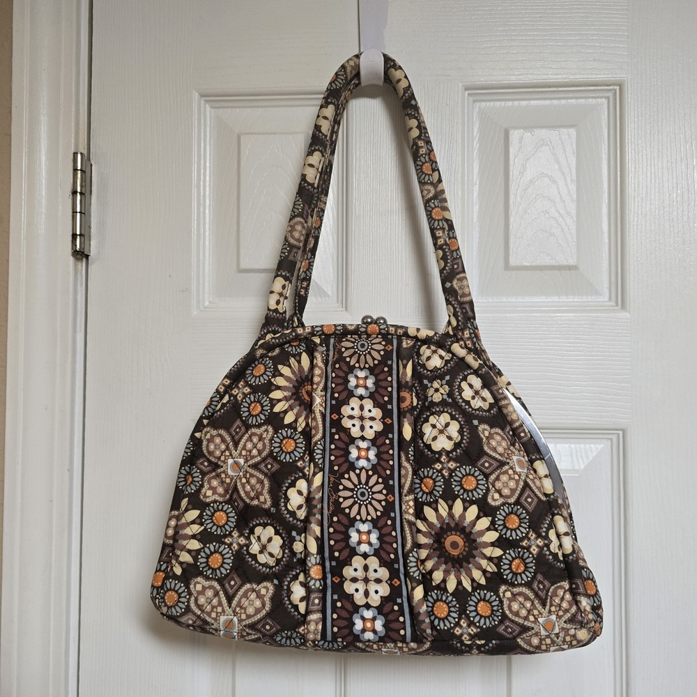 Vera Bradley Large Snap Tote Purse Brown Orange Design Good Condition Caynon